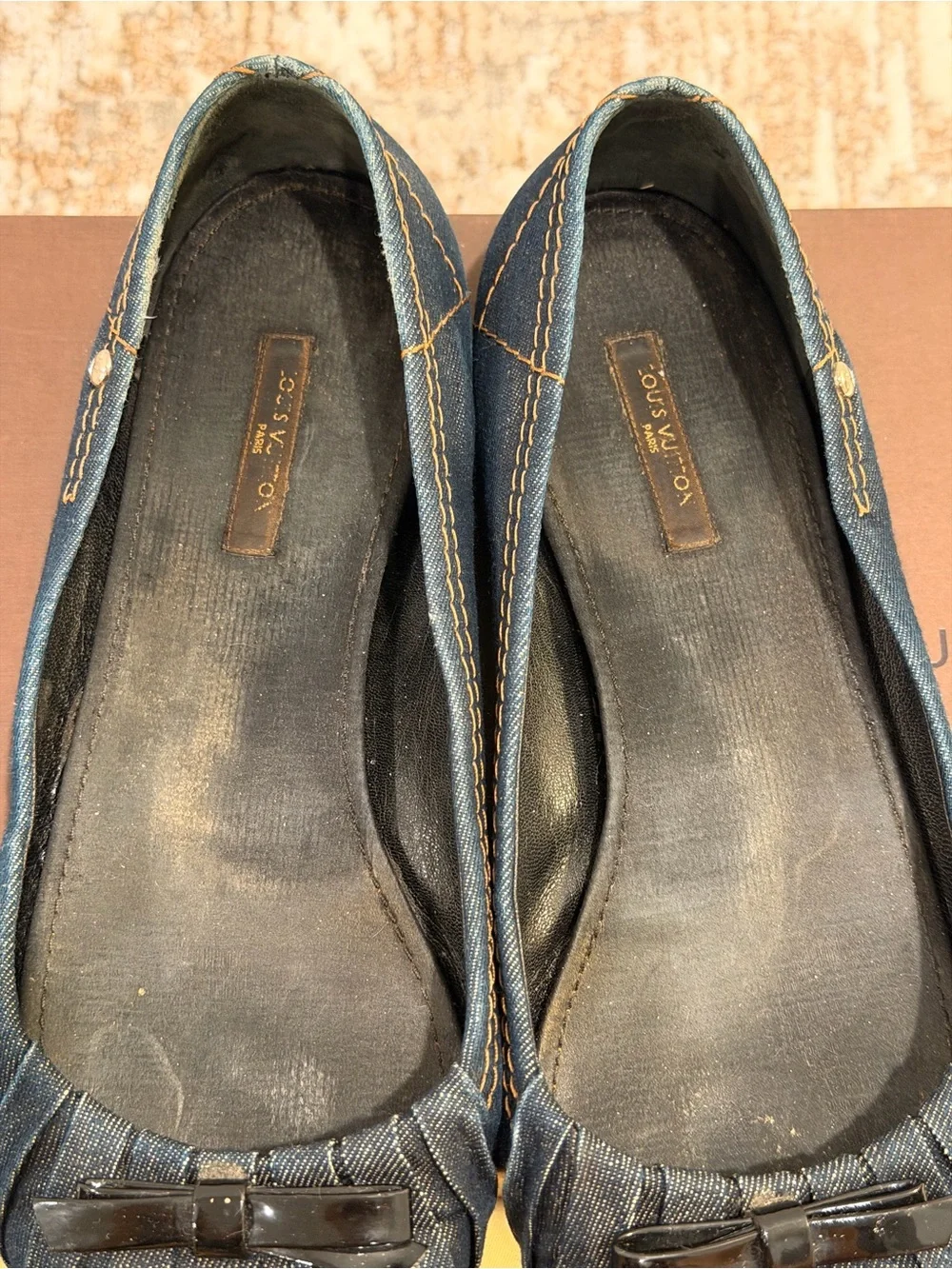Pre-owned Louis Vuitton Denim Bow Accents Flats EU Size 39.5